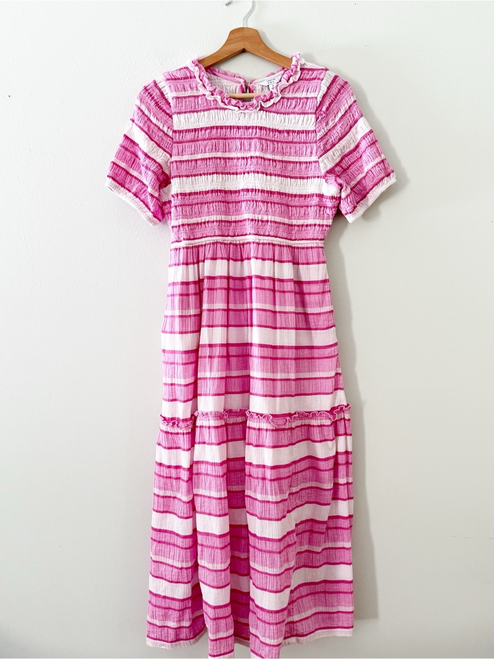 Crown & Ivy Stripe Midi Dress Pink White Preppy Size Small.